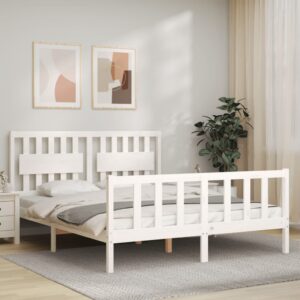 Bed Frame with Headboard White 153x203 cm Queen Solid Wood