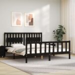 Bed Frame with Headboard Black 183x203 cm King Solid Wood