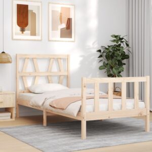 Bed Frame with Headboard 92x187 cm Single Size Solid Wood