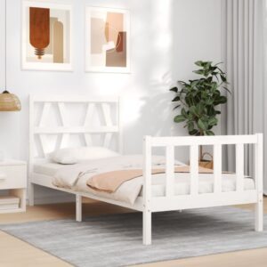 Bed Frame with Headboard White 92x187 cm Single Size Solid Wood