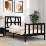 Bed Frame with Headboard Black 92x187 cm Single Size Solid Wood