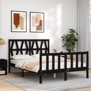 Bed Frame with Headboard Black 137x187 cm Double Solid Wood