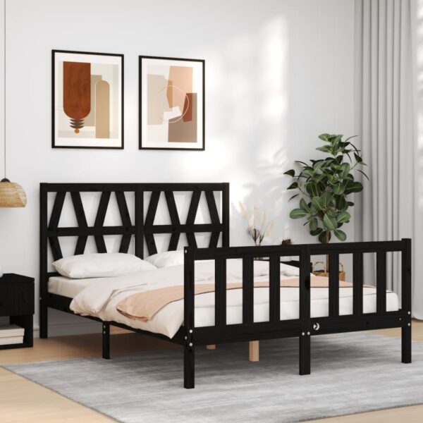 Bed Frame with Headboard Black 137x187 cm Double Solid Wood