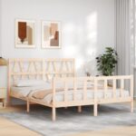 Bed Frame with Headboard 153x203 cm Queen Solid Wood