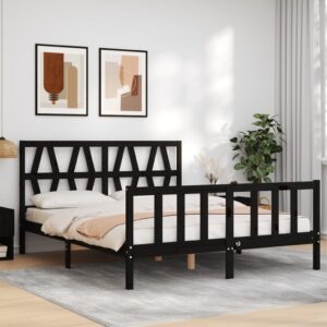 Bed Frame with Headboard Black 153x203 cm Queen Solid Wood