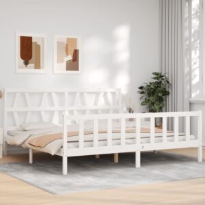 Bed Frame with Headboard White 183x203 cm King Solid Wood