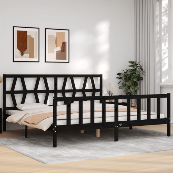 Bed Frame with Headboard Black 183x203 cm King Solid Wood