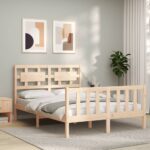 Bed Frame with Headboard 137x187 cm Double Solid Wood