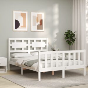 Bed Frame with Headboard White 137x187 cm Double Solid Wood