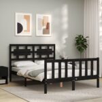 Bed Frame with Headboard Black 137x187 cm Double Solid Wood