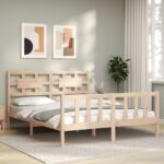 Bed Frame with Headboard 153x203 cm Queen Solid Wood