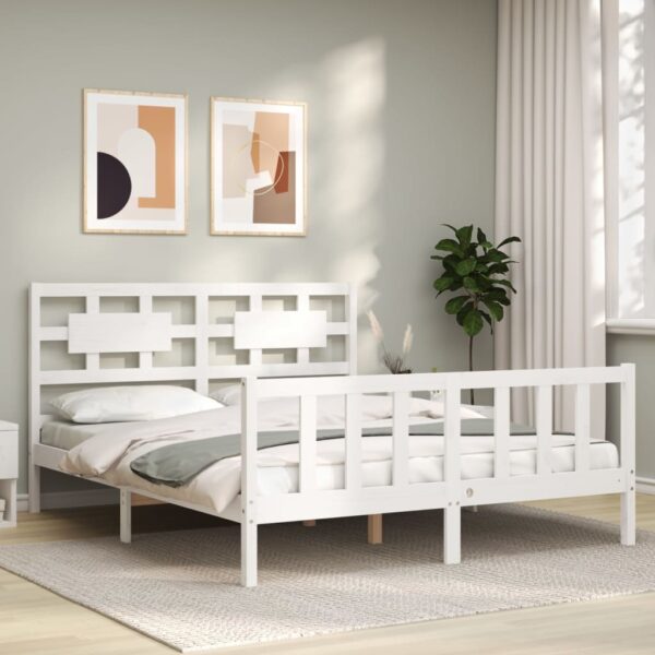 Bed Frame with Headboard White 153x203 cm Queen Solid Wood