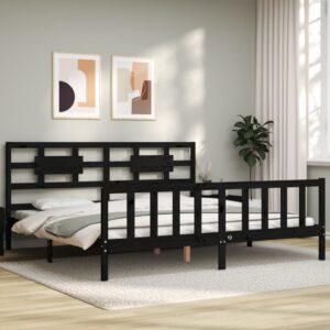 Bed Frame with Headboard Black 183x203 cm King Solid Wood