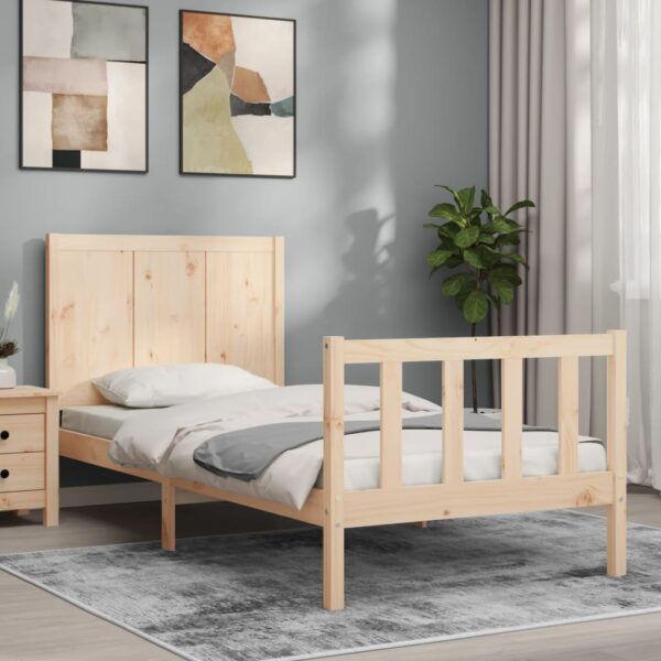 Bed Frame with Headboard 92x187 cm Single Size Solid Wood