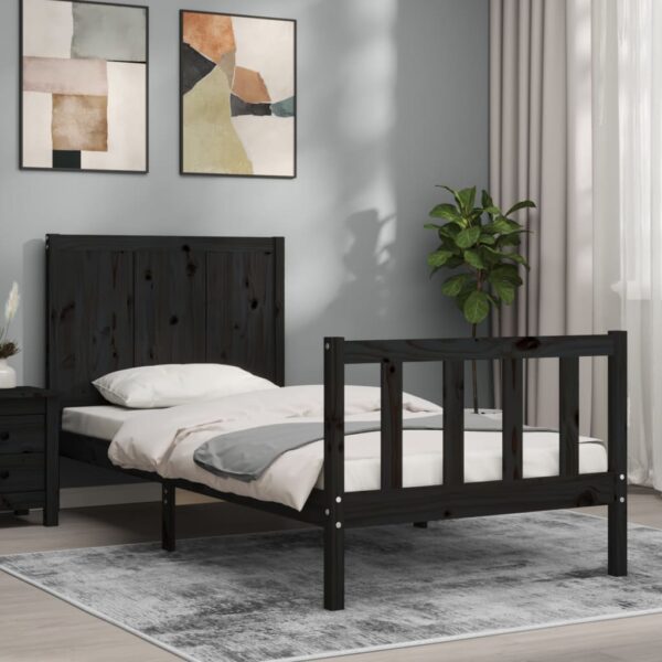 Bed Frame with Headboard Black 92x187 cm Single Size Solid Wood