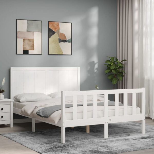 Bed Frame with Headboard White 137x187 cm Double Solid Wood