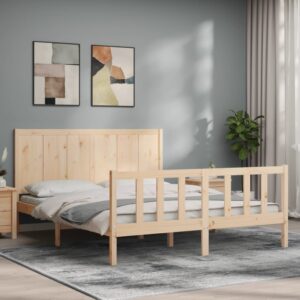 Bed Frame with Headboard 153x203 cm Queen Solid Wood