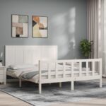 Bed Frame with Headboard White 153x203 cm Queen Solid Wood