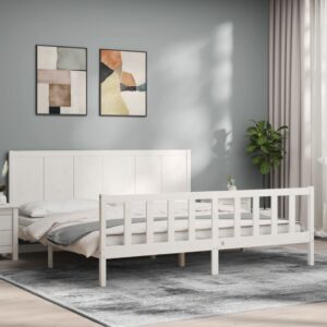 Bed Frame with Headboard White 183x203 cm King Solid Wood