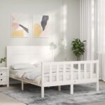 Bed Frame with Headboard White 137x187 cm Double Solid Wood