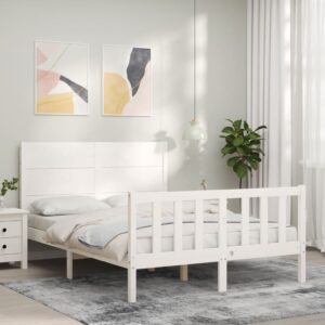 Bed Frame with Headboard White 137x187 cm Double Solid Wood