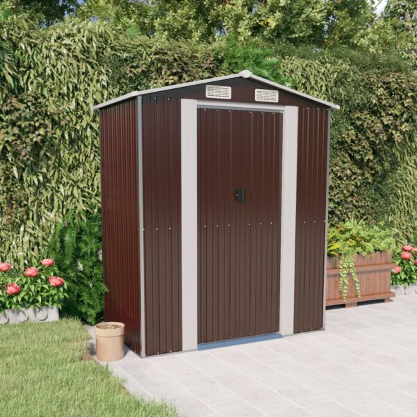 Spacious Dark Brown Garden Shed Galvanised Steel Outdoor Storage for Tools and Equipment