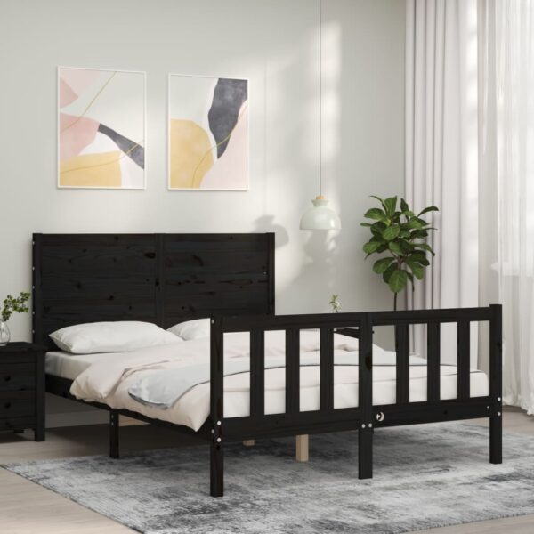 Bed Frame with Headboard Black 137x187 cm Double Solid Wood