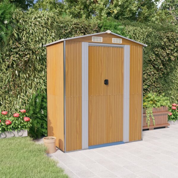 Spacious Light Brown Garden Shed - Galvanised Steel  Rust-Resistant  Outdoor Storage Solution