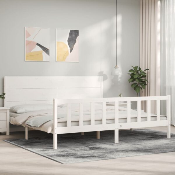 Bed Frame with Headboard White 183x203 cm King Solid Wood