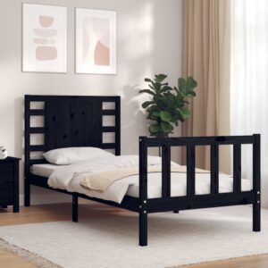 Bed Frame with Headboard Black 92x187 cm Single Size Solid Wood