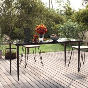 Outdoor Garden Dining Table in Black  Steel and Tempered Glass  Elegant and Contemporary Design