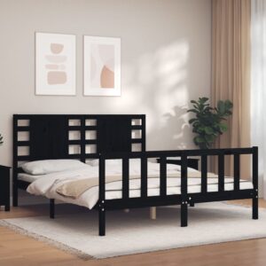 Bed Frame with Headboard Black 153x203 cm Queen Solid Wood