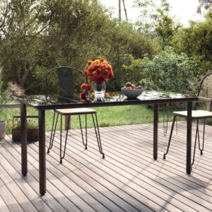 Outdoor Garden Dining Table in Black - Steel Frame with Tempered Glass Top - Elegant and Contemporary Design