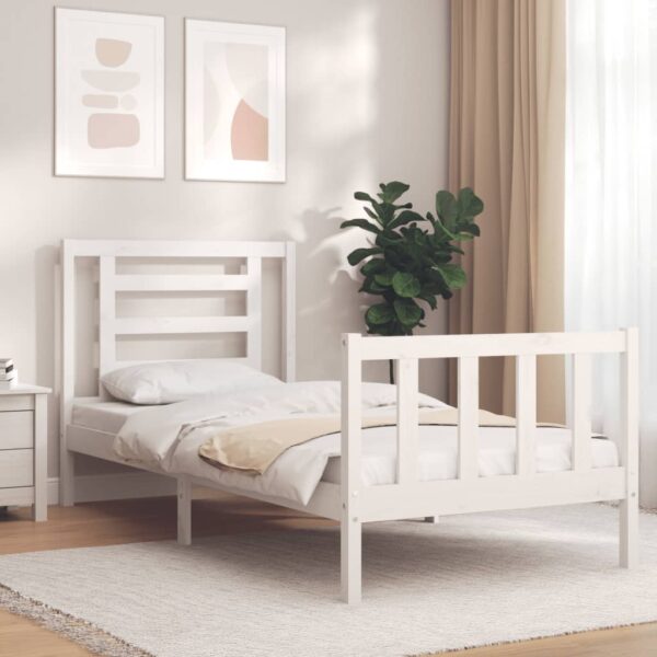 Bed Frame with Headboard White 92x187 cm Single Size Solid Wood