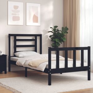 Bed Frame with Headboard Black 92x187 cm Single Size Solid Wood