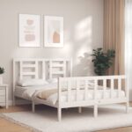 Bed Frame with Headboard White 137x187 cm Double Solid Wood