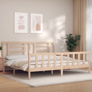 Bed Frame with Headboard 183x203 cm King Solid Wood