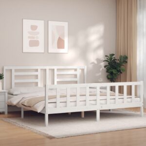 Bed Frame with Headboard White 183x203 cm King Solid Wood