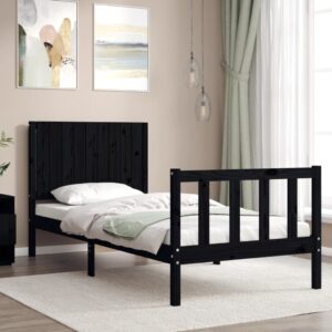 Bed Frame with Headboard Black 92x187 cm Single Size Solid Wood