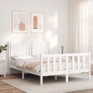 Bed Frame with Headboard White 137x187 cm Double Solid Wood