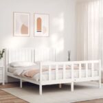 Bed Frame with Headboard White 153x203 cm Queen Solid Wood