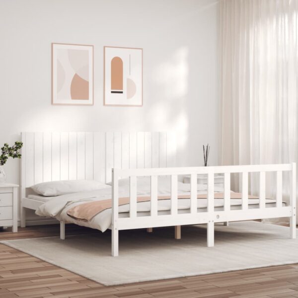 Bed Frame with Headboard White 183x203 cm King Solid Wood