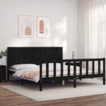 Bed Frame with Headboard Black 183x203 cm King Solid Wood