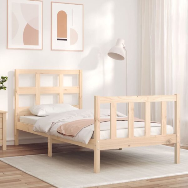 Bed Frame with Headboard 92x187 cm Single Size Solid Wood