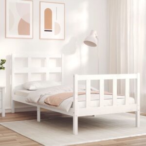 Bed Frame with Headboard White 92x187 cm Single Size Solid Wood