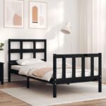 Bed Frame with Headboard Black 92x187 cm Single Size Solid Wood