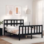 Bed Frame with Headboard Black 137x187 cm Double Solid Wood