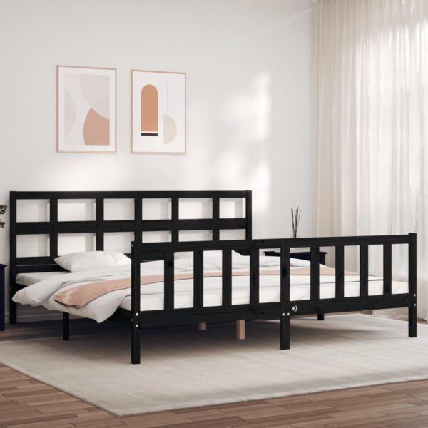 Bed Frame with Headboard Black 183x203 cm King Solid Wood