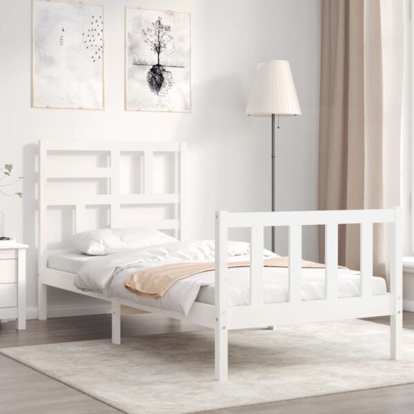 Bed Frame with Headboard White 92x187 cm Single Size Solid Wood