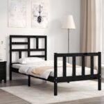 Bed Frame with Headboard Black 92x187 cm Single Size Solid Wood